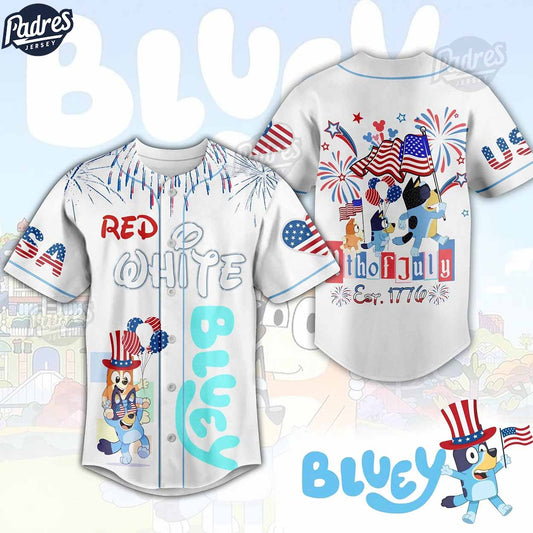 Bluey Red White 4th Of July Est 1776 White Baseball Jersey - Padres Jersey Oasis: Elevate Your Baseball Style Game