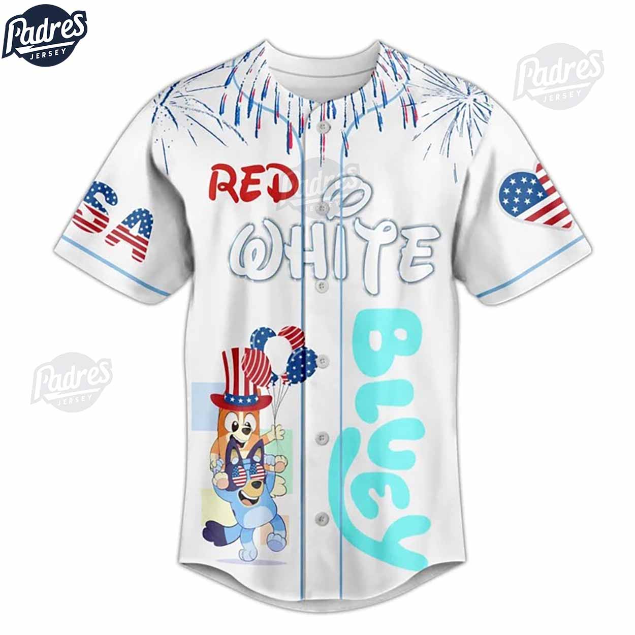 Bluey Red White 4th Of July Est 1776 White Baseball Jersey - Padres Jersey Oasis: Elevate Your Baseball Style Game
