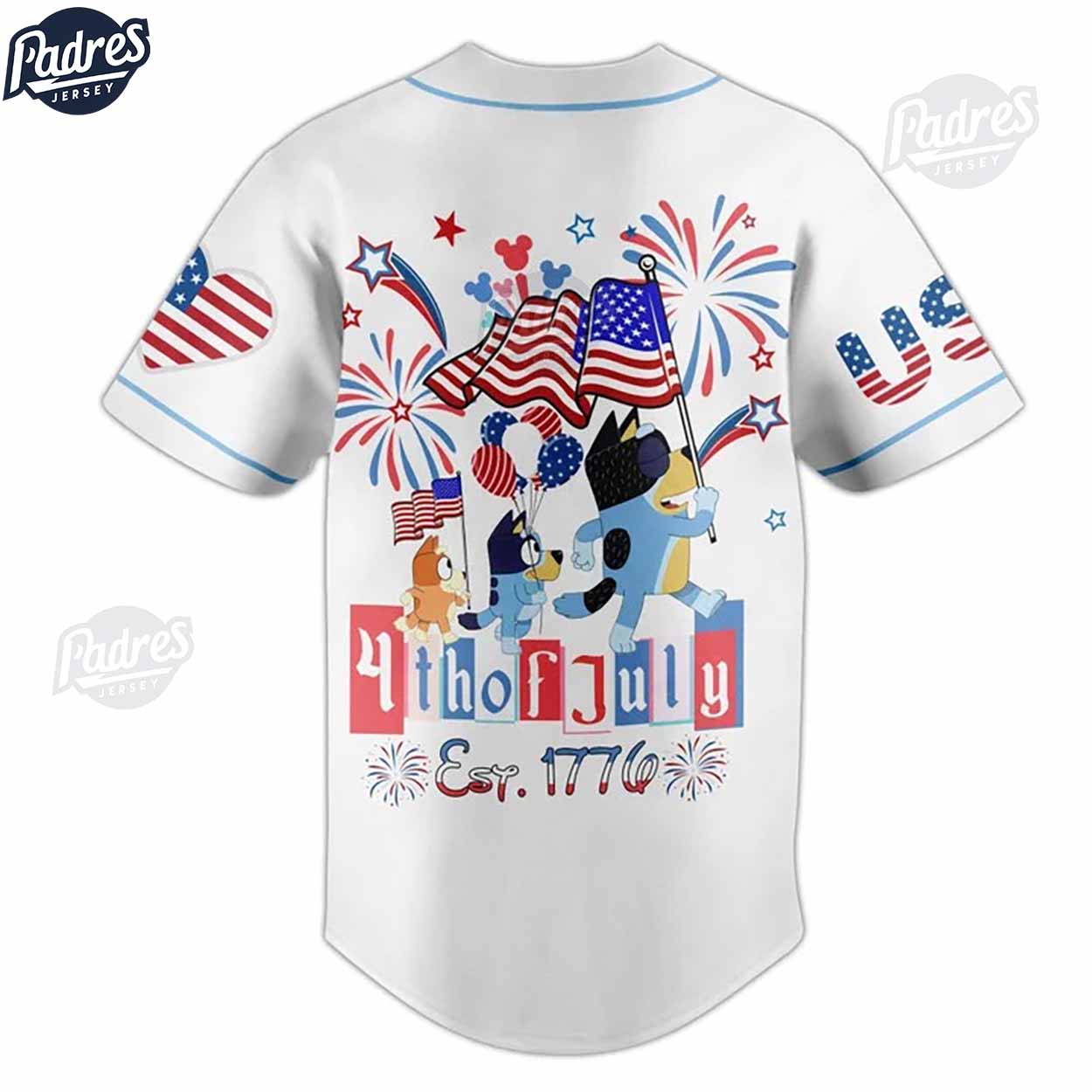 Bluey Red White 4th Of July Est 1776 White Baseball Jersey - Padres Jersey Oasis: Elevate Your Baseball Style Game
