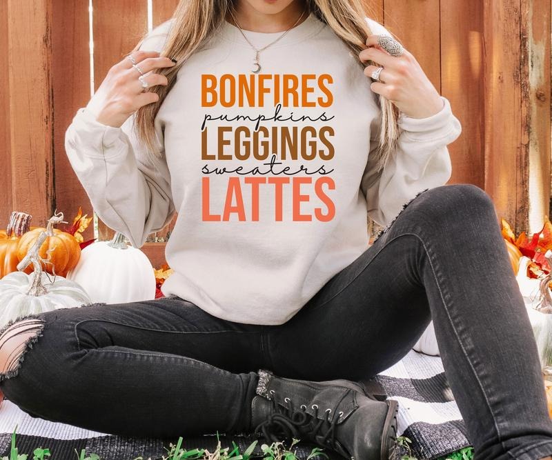 Bonfires Pumpkins Leggings Sweaters Lattes Sweatshirt, Fall Thanksgiving Sweatshirt, Fall Autumn Sweater, Hello Autumn Shirt, Thanksgiving Gift