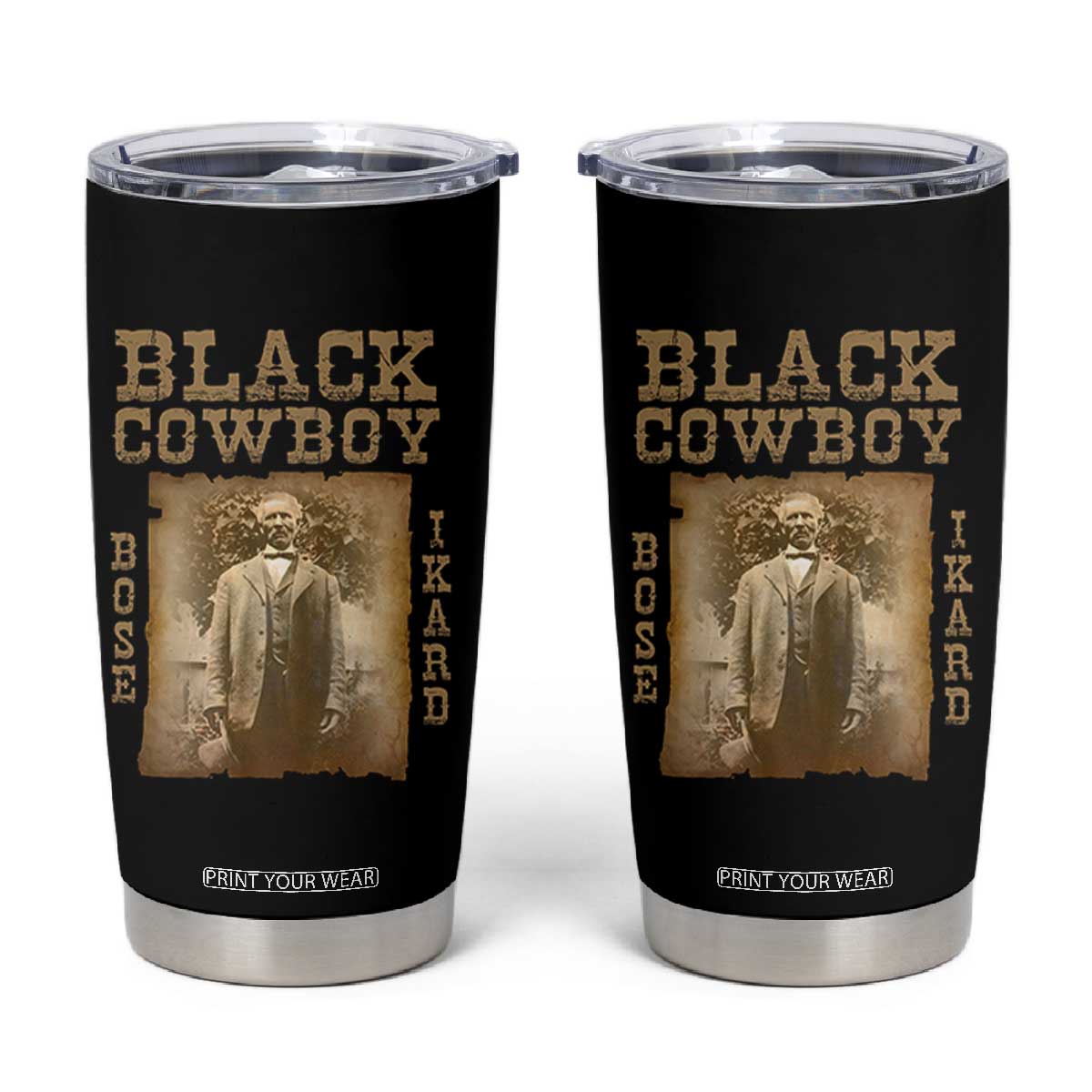 Bose Ikard Tumbler Cup Black Cowboy Western Legend Vintage TS02