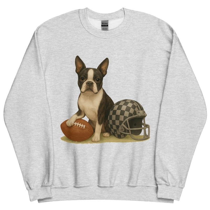 Boston Terrier Football Sweatshirt - Unisex Apparel Relaxed Fit Printed In The USA Clothing Womenswear Casual Comfort Cotton Top Athletic Boho Chic