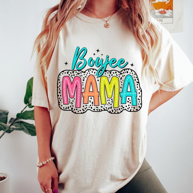 Boujee Mama T-Shirt, Dalmatian Dots T-Shirt, Bright Doodle, Trendy Mom T-Shirt, Mama Shirt DTF, tshirt hot trend 2025
