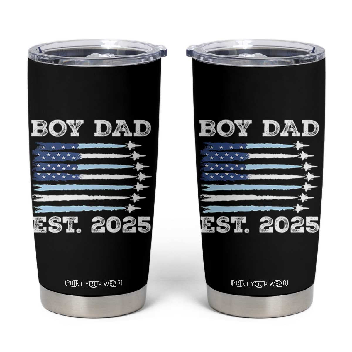 Boy Dad Est 2025 Tumbler Cup Newborn Daddy Father Baby Boy Son USA Flag Fighter Jets TS10