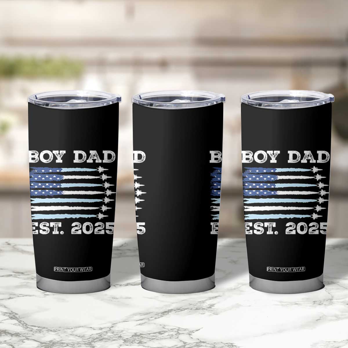 Boy Dad Est 2025 Tumbler Cup Newborn Daddy Father Baby Boy Son USA Flag Fighter Jets TS10