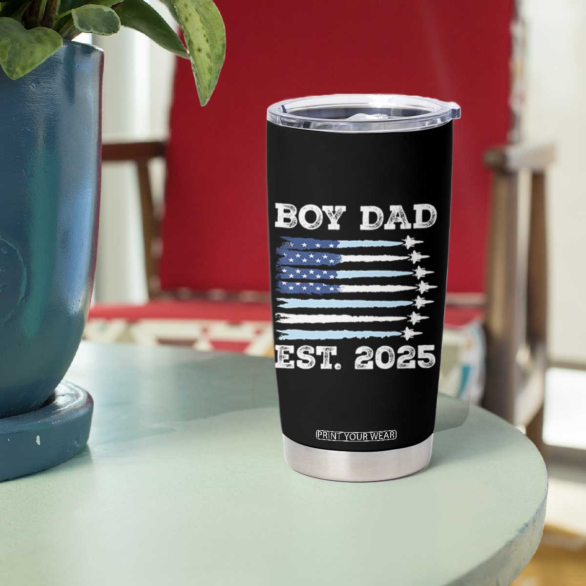 Boy Dad Est 2025 Tumbler Cup Newborn Daddy Father Baby Boy Son USA Flag Fighter Jets TS10