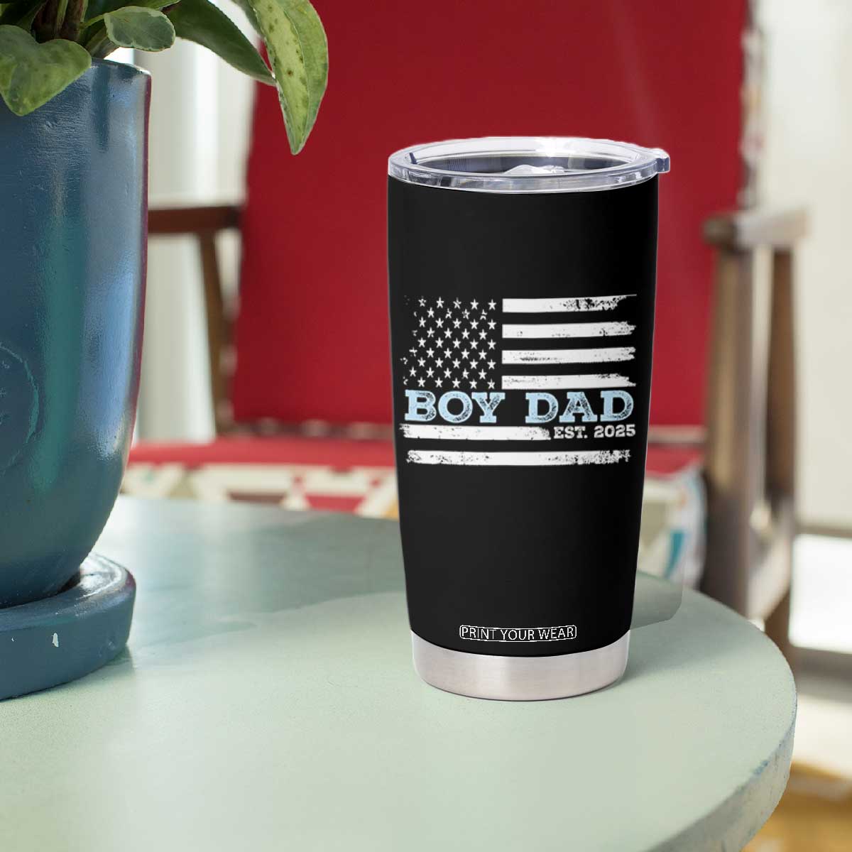 Boy Dad Est 2025 Tumbler Cup Newborn Daddy Father Baby Boy Son USA Flag TS10