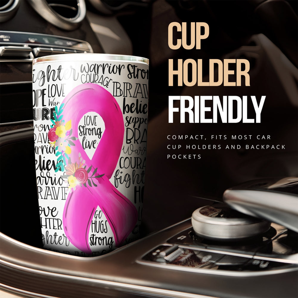 Breast Cancer Awareness Tumbler Cup Custom Pink Ribbon Car Accessories