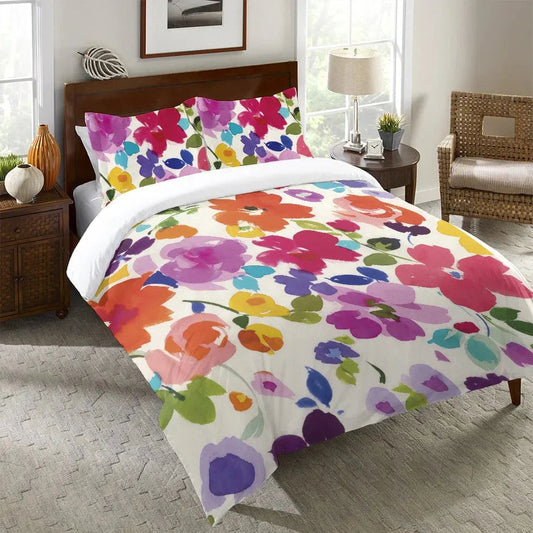 Bright Florals Duvet Cover Bedding Set | Personalized 3-pc Duvet Cover With Pillowcases