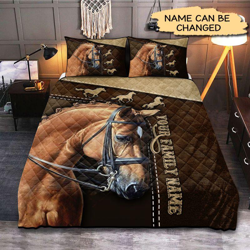 Brown Horse Personalized Name Quilt Bedding Set