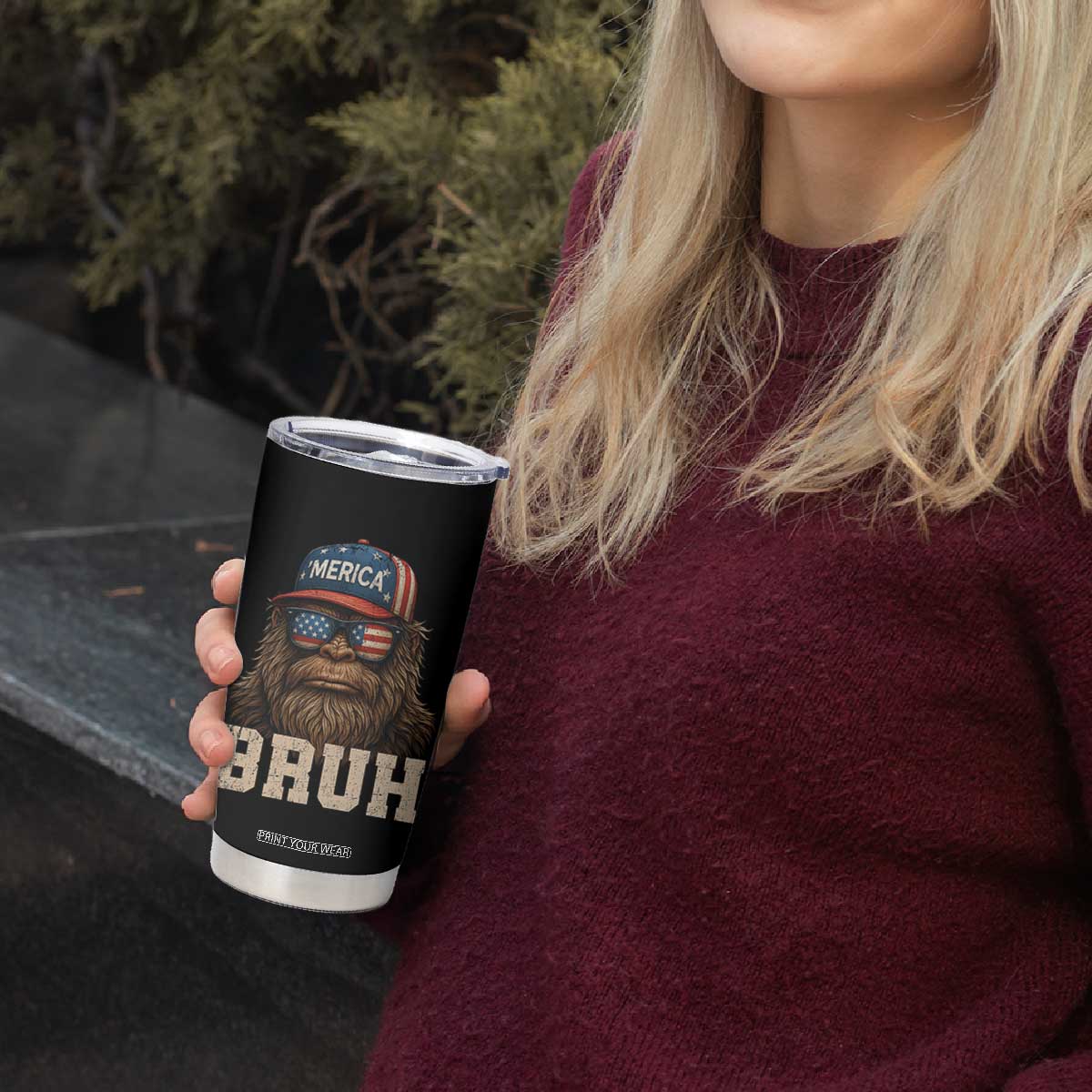 Bruh Bigfoot Merica Tumbler Cup American Flag Patriotic 4th Of July TS10