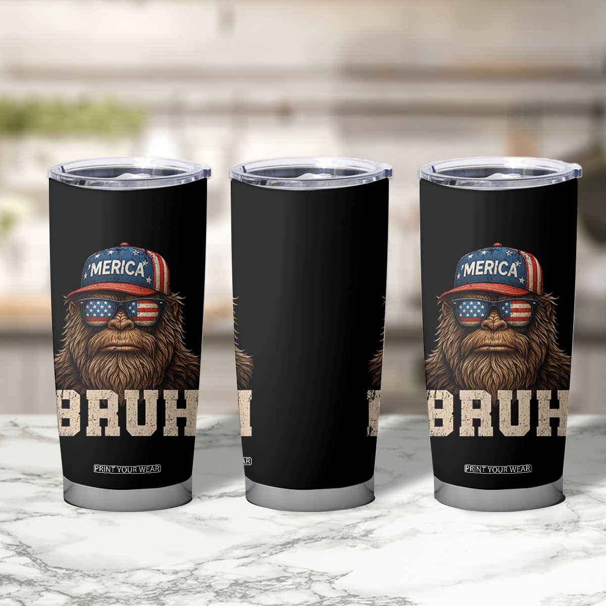 Bruh Bigfoot Merica Tumbler Cup American Flag Patriotic 4th Of July TS10