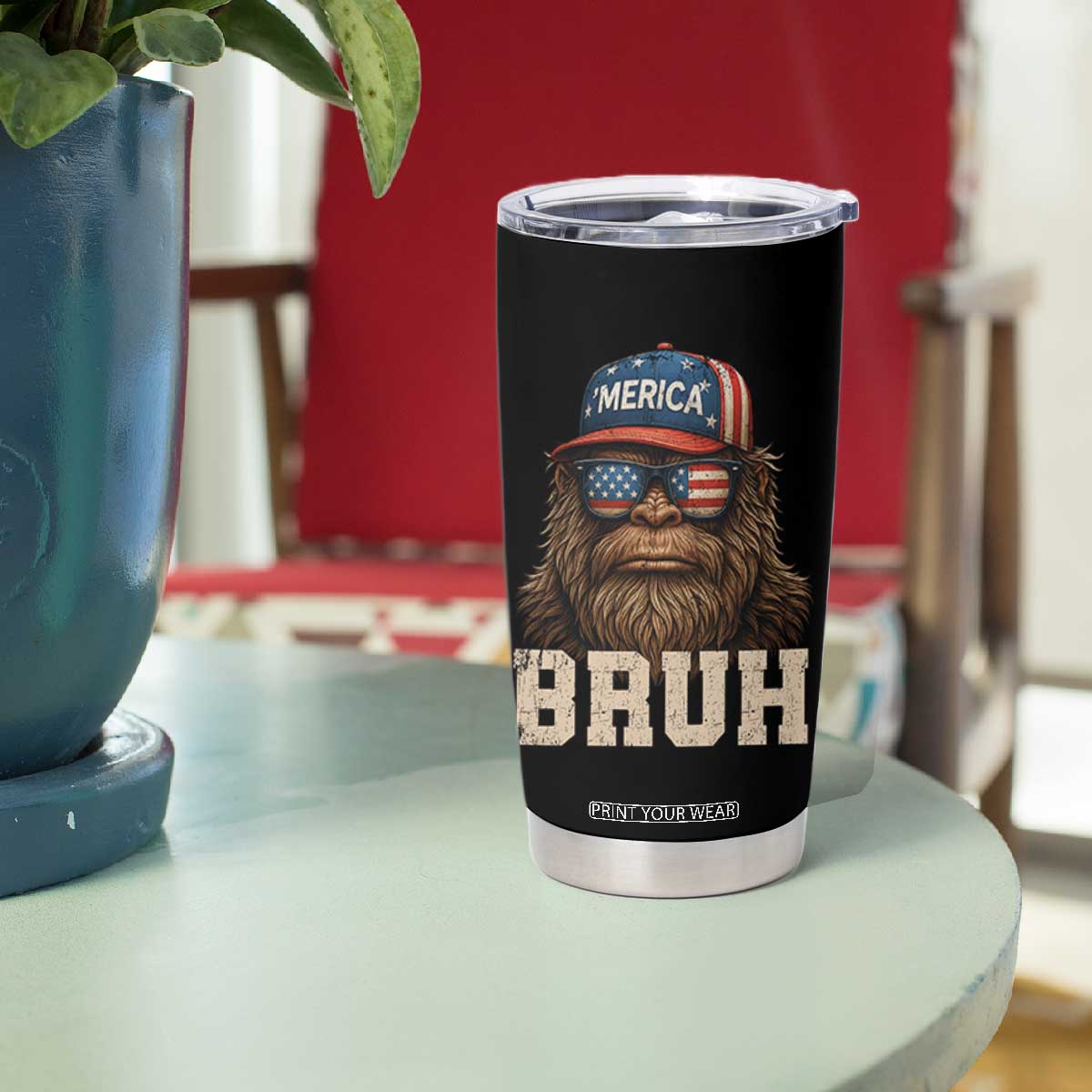 Bruh Bigfoot Merica Tumbler Cup American Flag Patriotic 4th Of July TS10