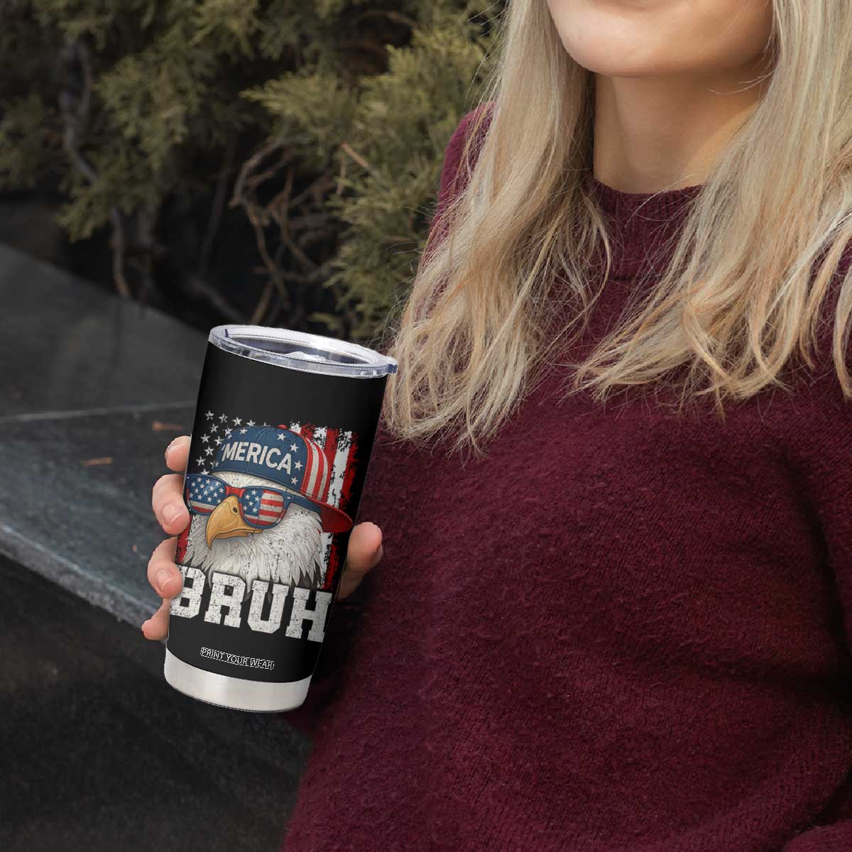Bruh 'Merica Bald Eagle 4th of July Tumbler Cup Patriotic USA Flag TS10