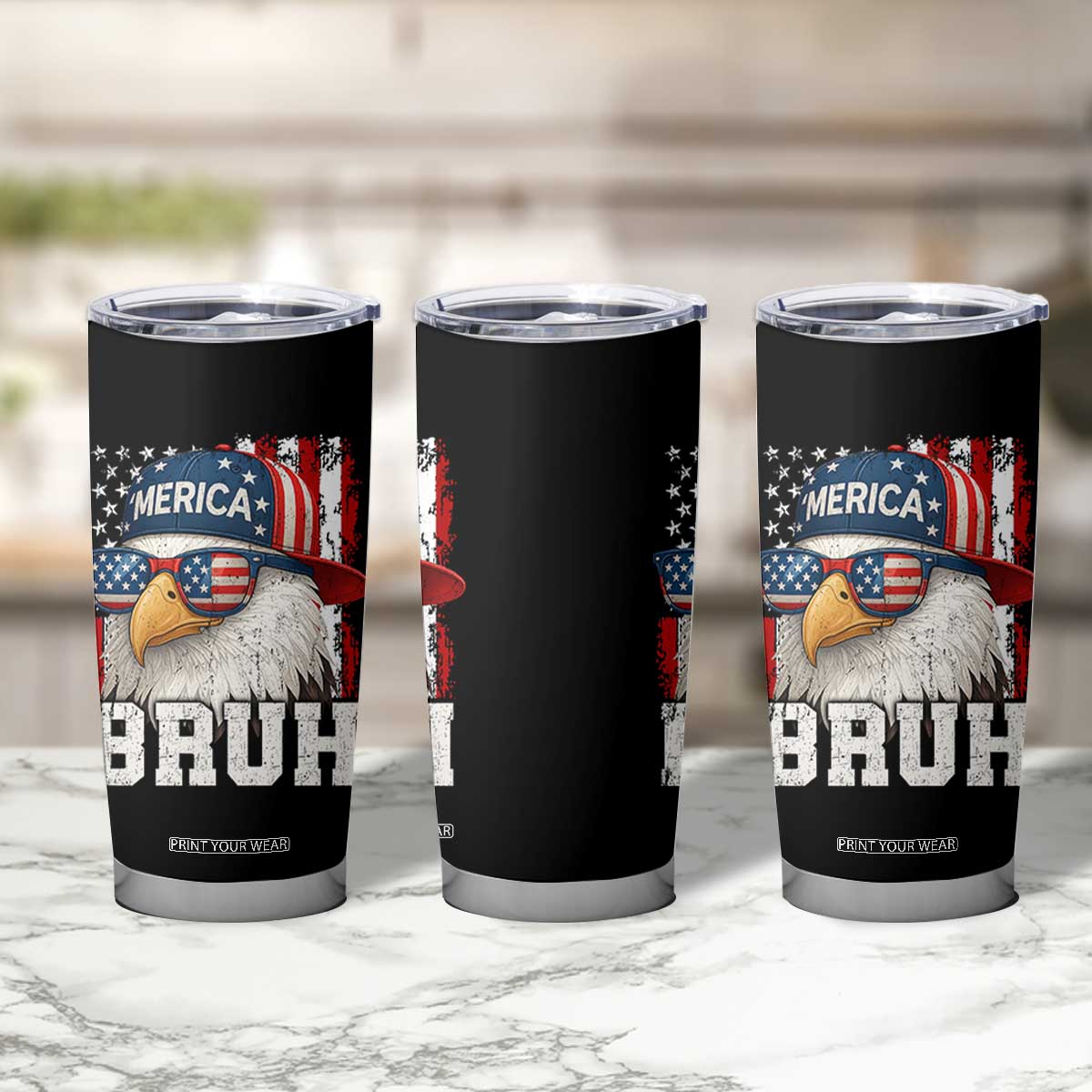 Bruh 'Merica Bald Eagle 4th of July Tumbler Cup Patriotic USA Flag TS10