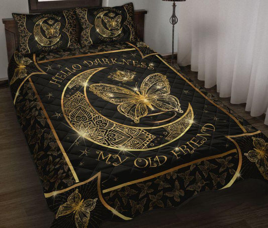 Butterfly Moon Gold Mandala Comfortable Quilt Bedding Set Bedroom