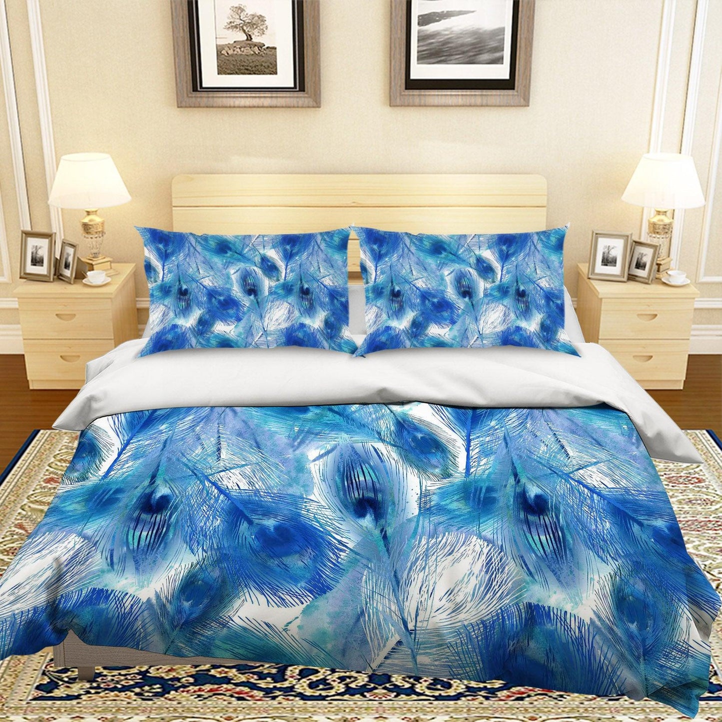 3D Blue Peacock Feather Quilt Cover Set Bedding Set Pillowcases 42
