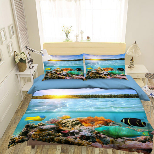 3D Blue Sea Coral Fish Forest Quilt Cover Set Bedding Set Pillowcases 06