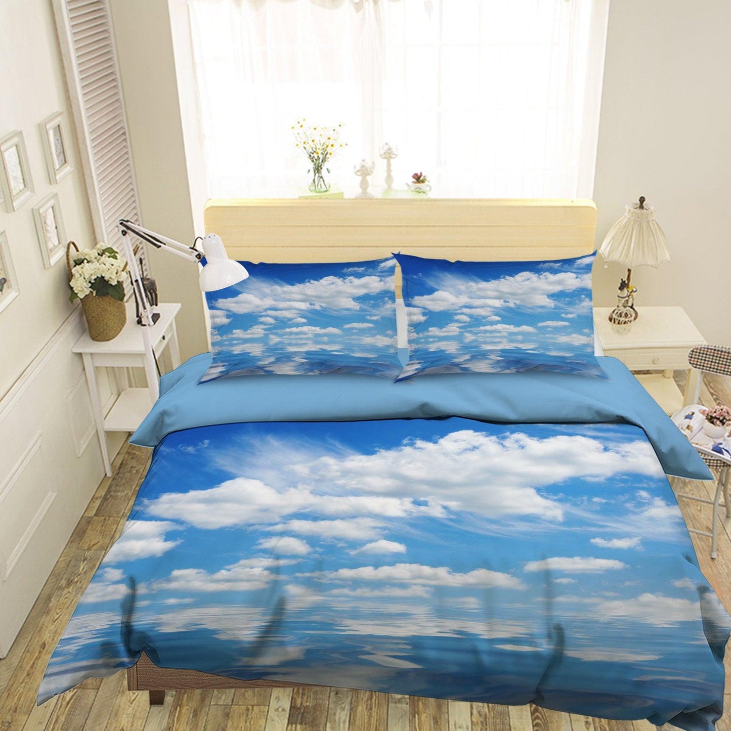 3D Blue Sky White Clouds Water Quilt Cover Set Bedding Set Pillowcases 92