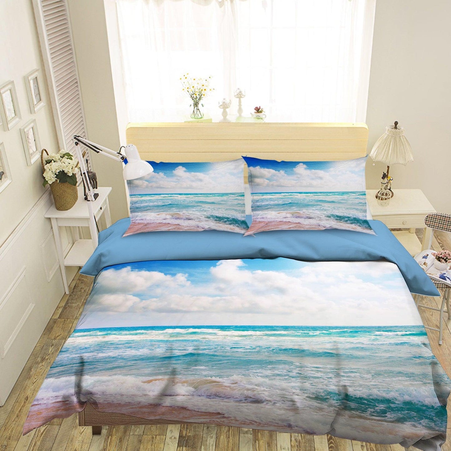 3D Blue Sky Clouds Sea Wave Beach Quilt Cover Set Bedding Set Pillowcases 77