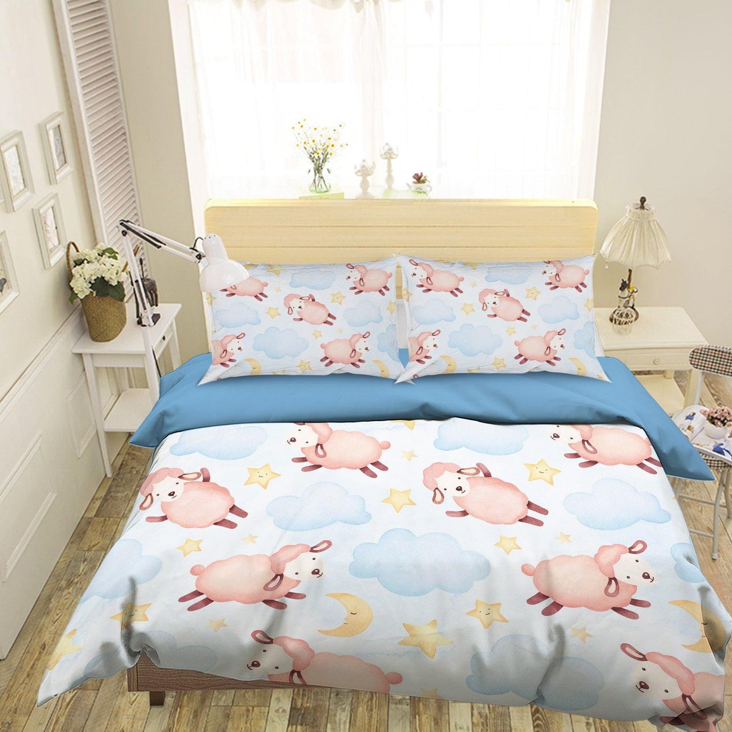 3D Blue Sheep Star Clouds Quilt Cover Set Bedding Set Pillowcases 56