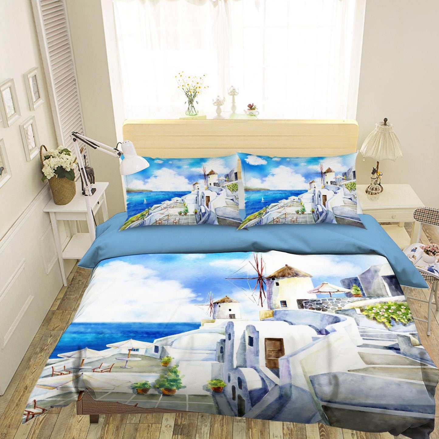3D Blue Greece Aegean Sea Quilt Cover Set Bedding Set Pillowcases 84