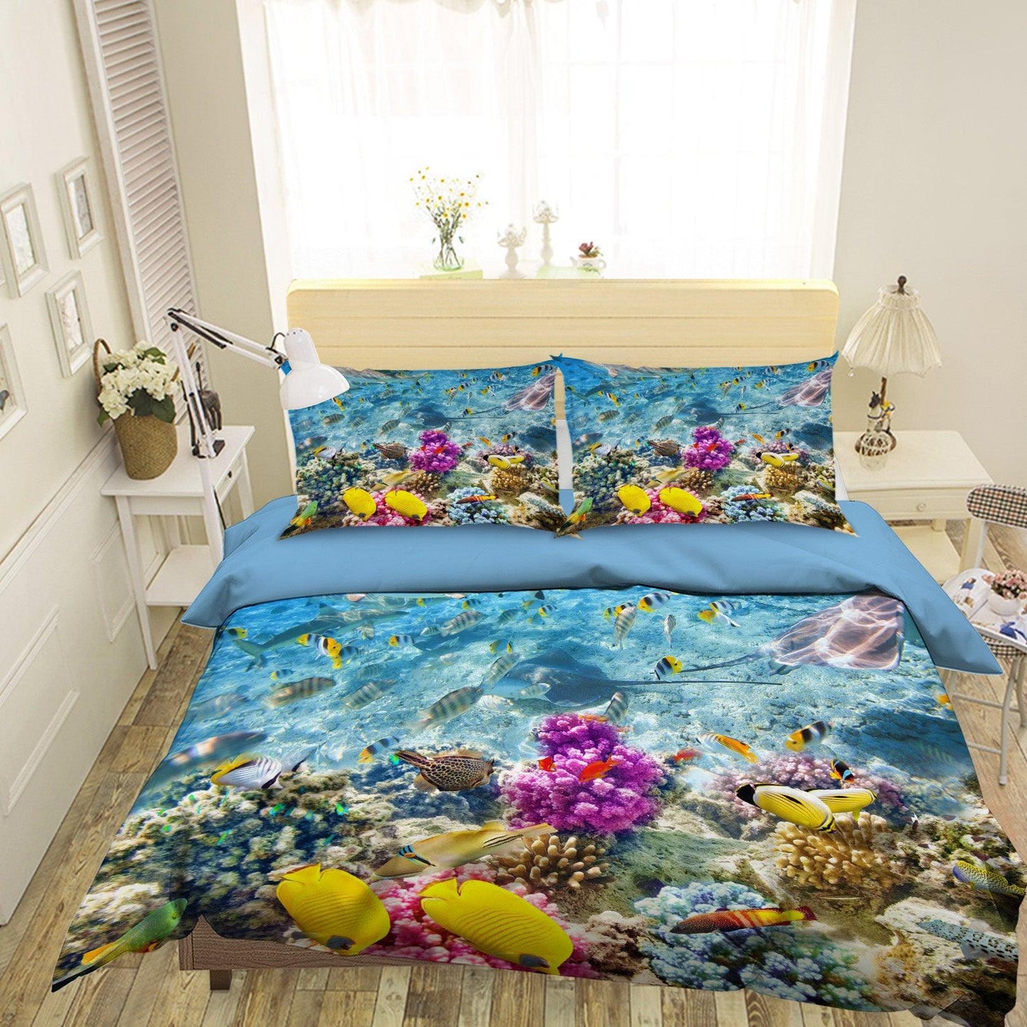 3D Blue Seabed Coral Fish Quilt Cover Set Bedding Set Pillowcases 79