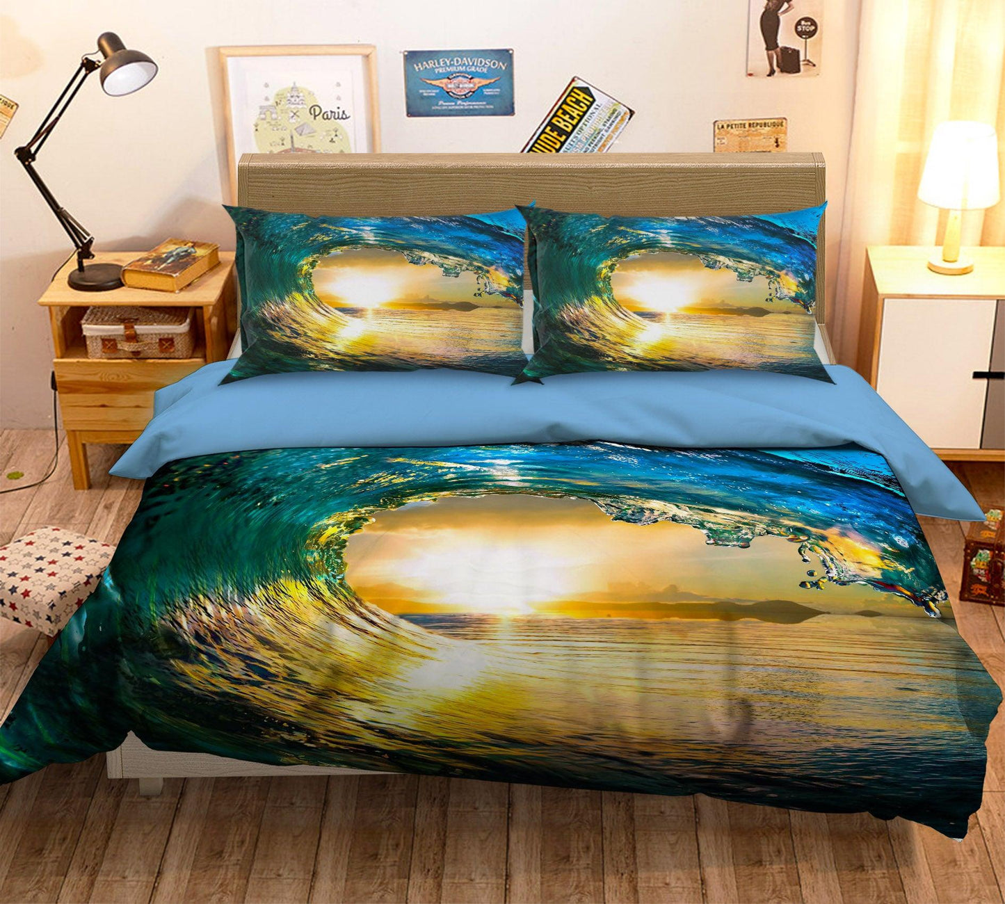 3D Blue Sea Wave Sunlight Quilt Cover Set Bedding Set Pillowcases 94