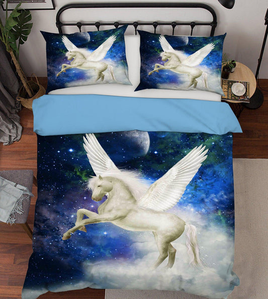 3D Blue Moon Universe Star Sky Pegasus Quilt Cover Set Bedding Set Pillowcases 08