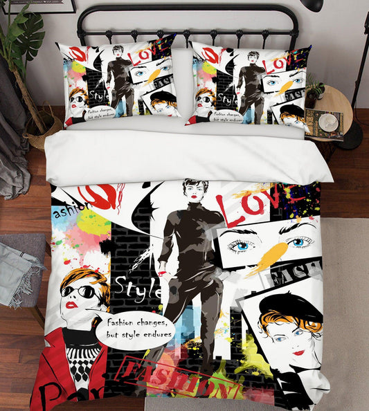 3D Black Graffiti Fashion Woman Female Beauty Quilt Cover Set Bedding Set Pillowcases 34