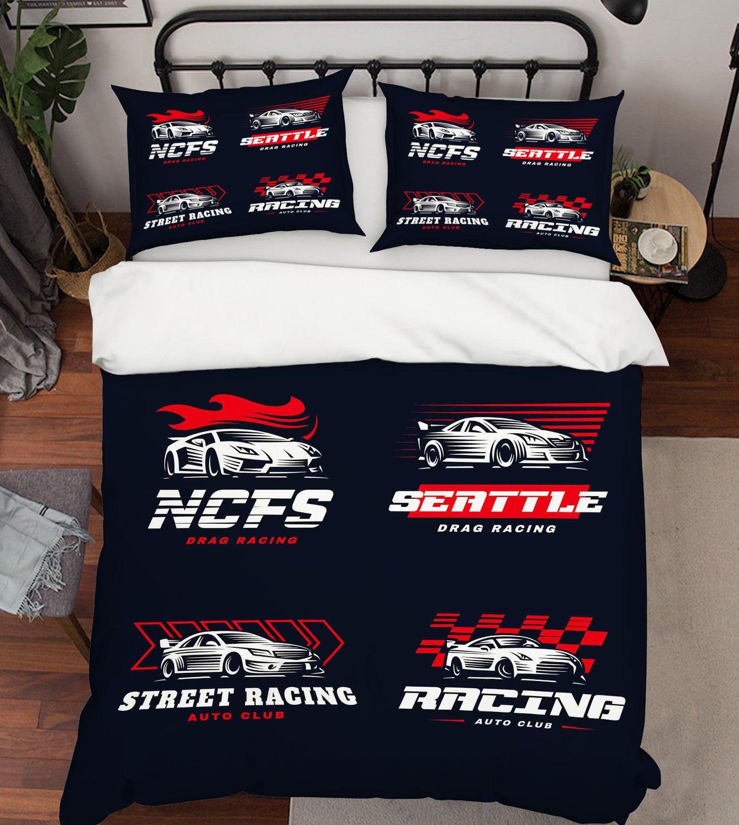 3D Black Racing Car Quilt Cover Set Bedding Set Pillowcases 52