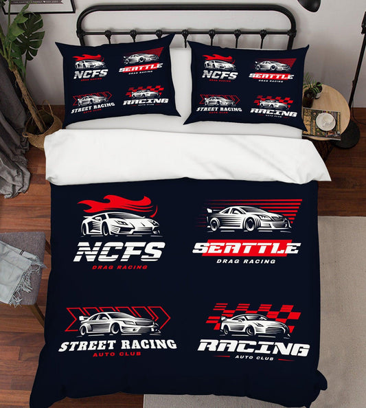 3D Black Racing Car Quilt Cover Set Bedding Set Pillowcases 52