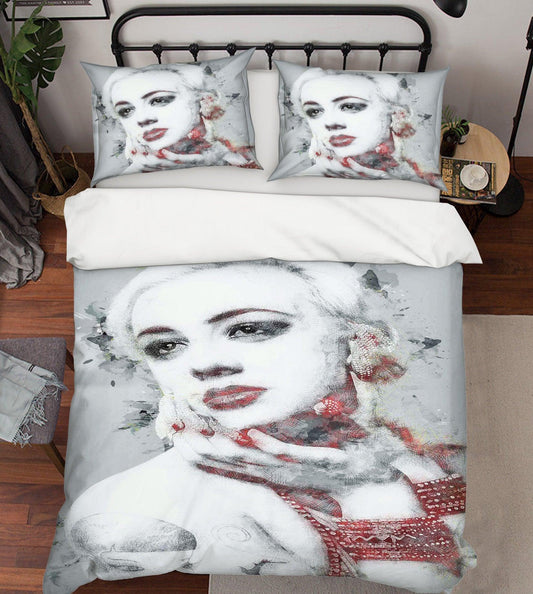 3D Black White Beauty Female Woman Quilt Cover Set Bedding Set Pillowcases 100