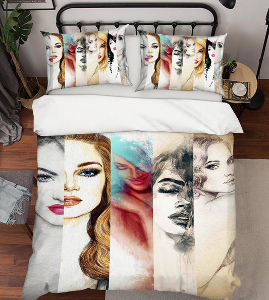 3D Beauty Female Women Quilt Cover Set Bedding Set Pillowcases 96