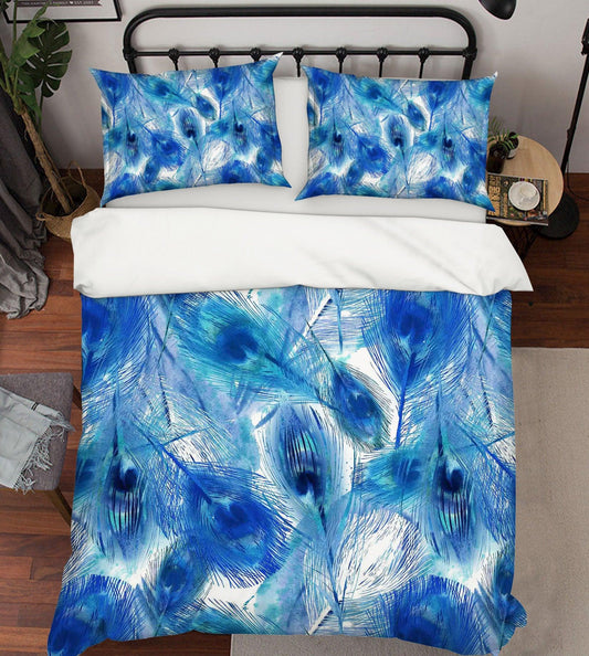 3D Blue Peacock Feather Quilt Cover Set Bedding Set Pillowcases 42