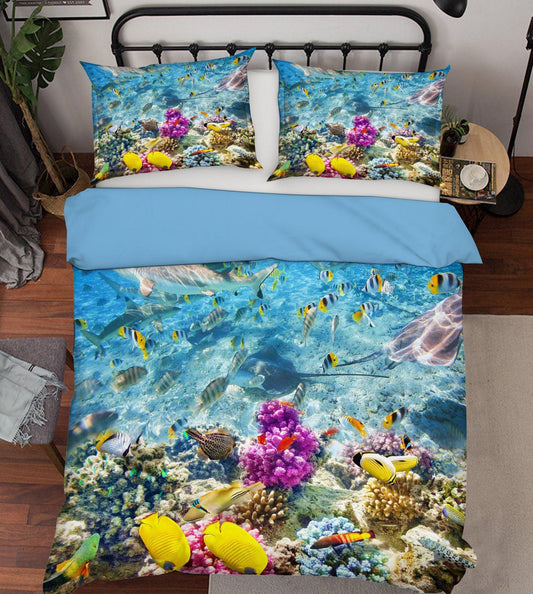 3D Blue Seabed Coral Fish Quilt Cover Set Bedding Set Pillowcases 79