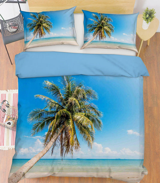 3D Blue Sea Beach Palm Tree Quilt Cover Set Bedding Set Pillowcases 32