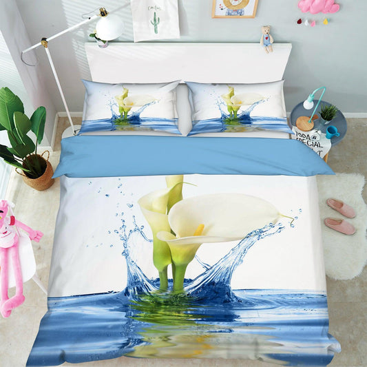 3D Blue Calla Lily Water Quilt Cover Set Bedding Set Pillowcases 66