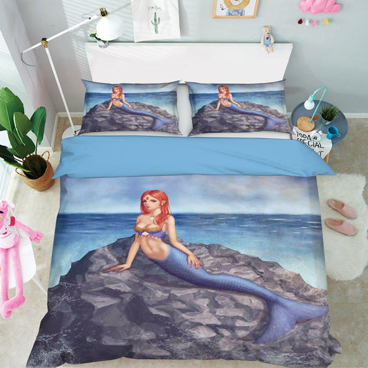 3D Blue Sea Mermaid Reef Quilt Cover Set Bedding Set Pillowcases 12