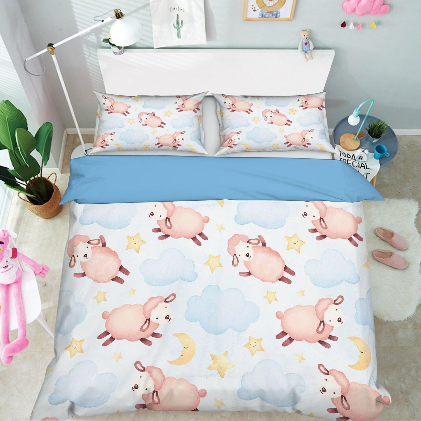 3D Blue Sheep Star Clouds Quilt Cover Set Bedding Set Pillowcases 56