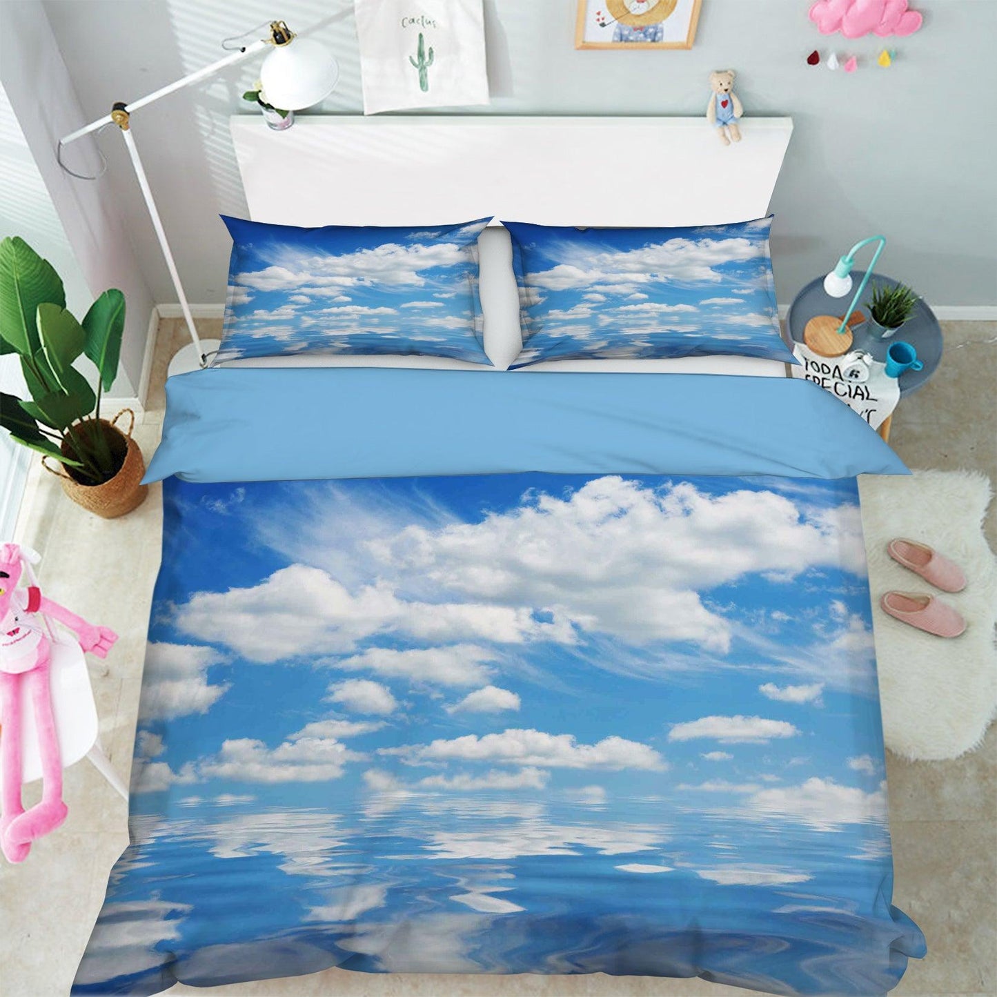 3D Blue Sky White Clouds Water Quilt Cover Set Bedding Set Pillowcases 92