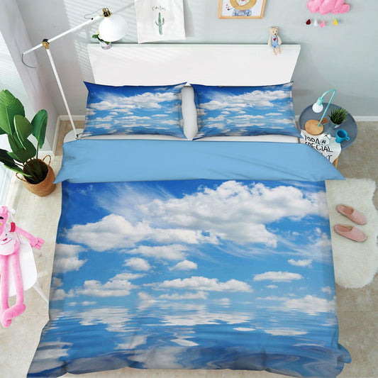 3D Blue Sky White Clouds Water Quilt Cover Set Bedding Set Pillowcases 92