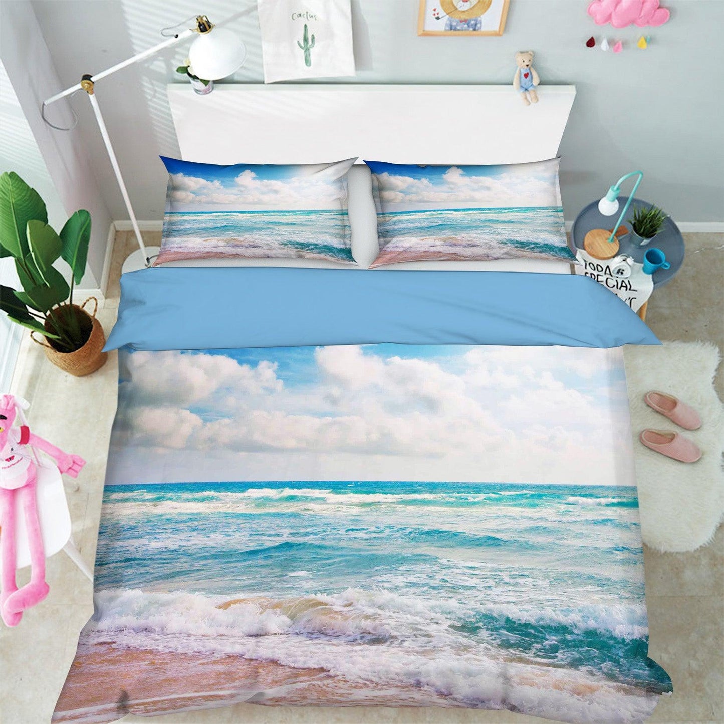 3D Blue Sky Clouds Sea Wave Beach Quilt Cover Set Bedding Set Pillowcases 77
