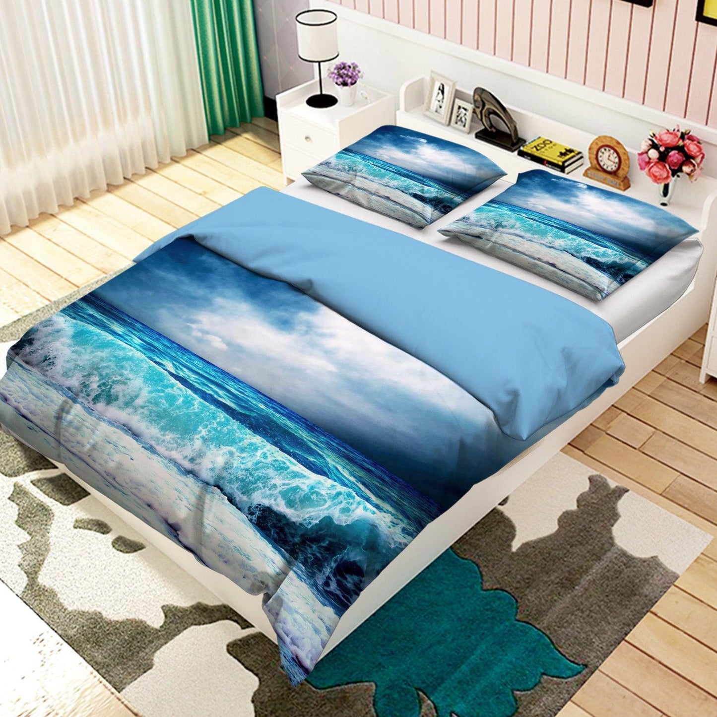 3D Blue Sea Wave Quilt Cover Set Bedding Set Pillowcases 76