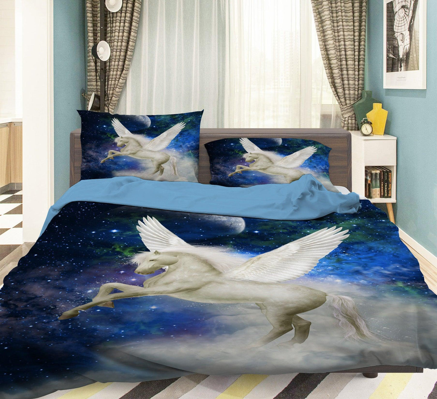 3D Blue Moon Universe Star Sky Pegasus Quilt Cover Set Bedding Set Pillowcases 08