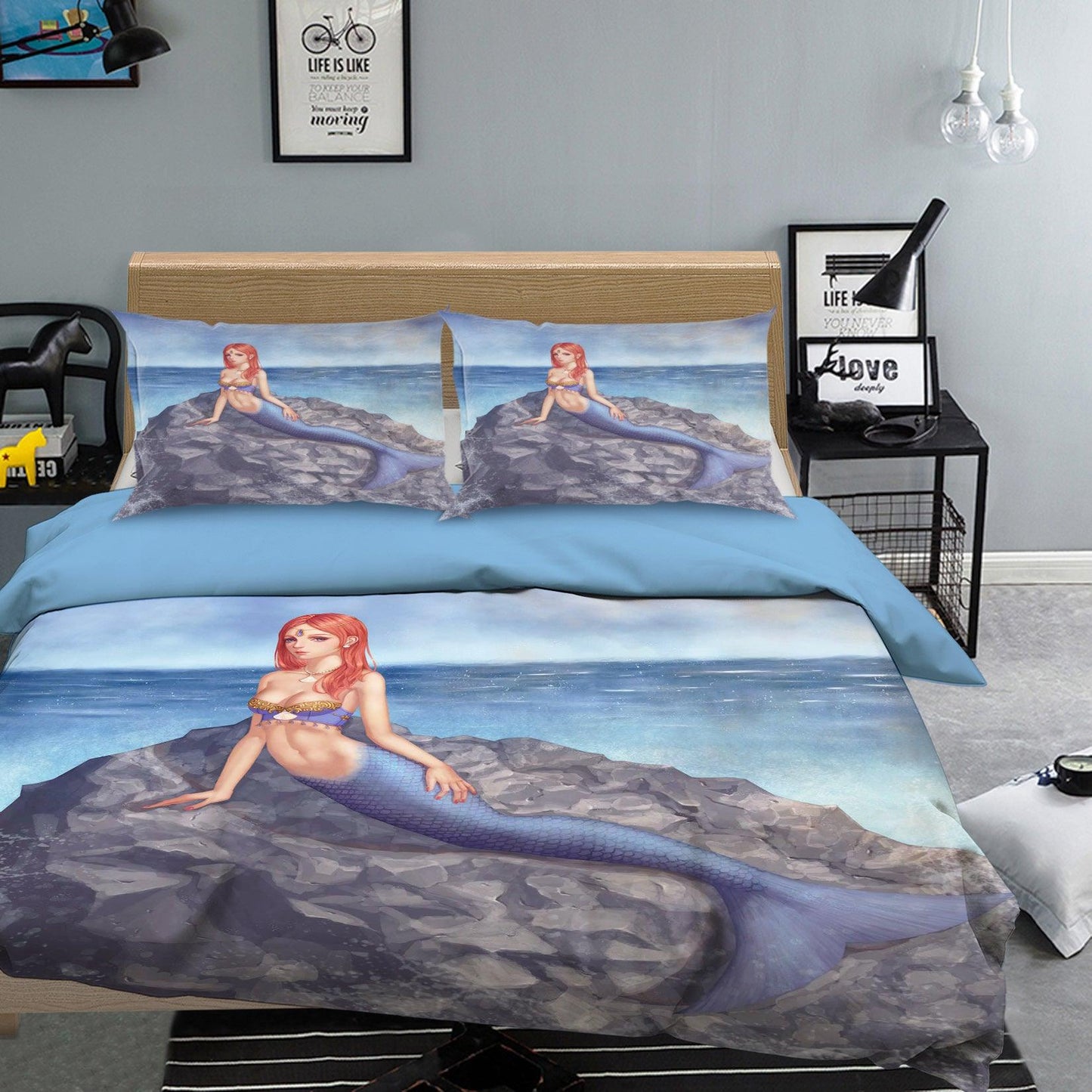 3D Blue Sea Mermaid Reef Quilt Cover Set Bedding Set Pillowcases 12
