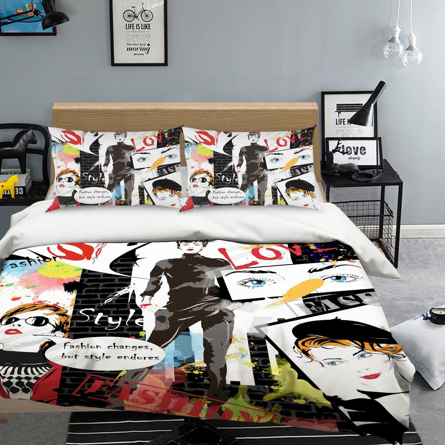3D Black Graffiti Fashion Woman Female Beauty Quilt Cover Set Bedding Set Pillowcases 34