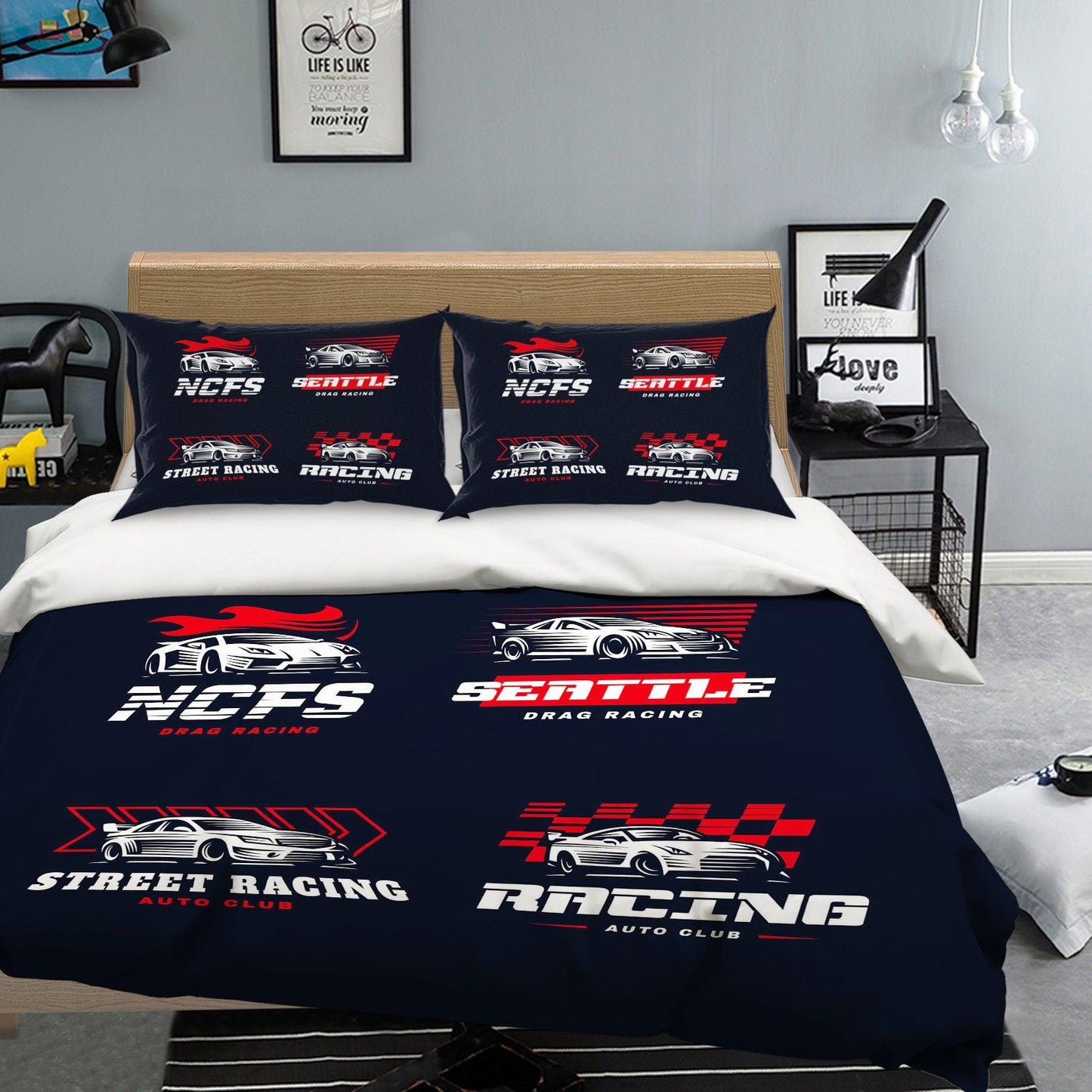 3D Black Racing Car Quilt Cover Set Bedding Set Pillowcases 52