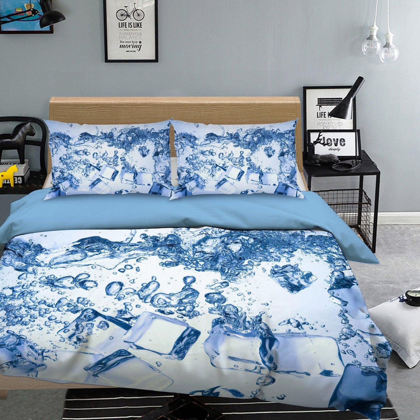 3D Blue Ice Cube Water Quilt Cover Set Bedding Set Pillowcases 67