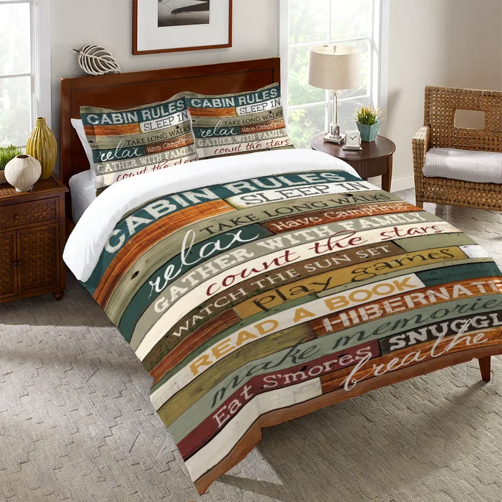 Cabin Rules Duvet Cover Bedding Set | Personalized 3-pc Duvet Cover With Pillowcases